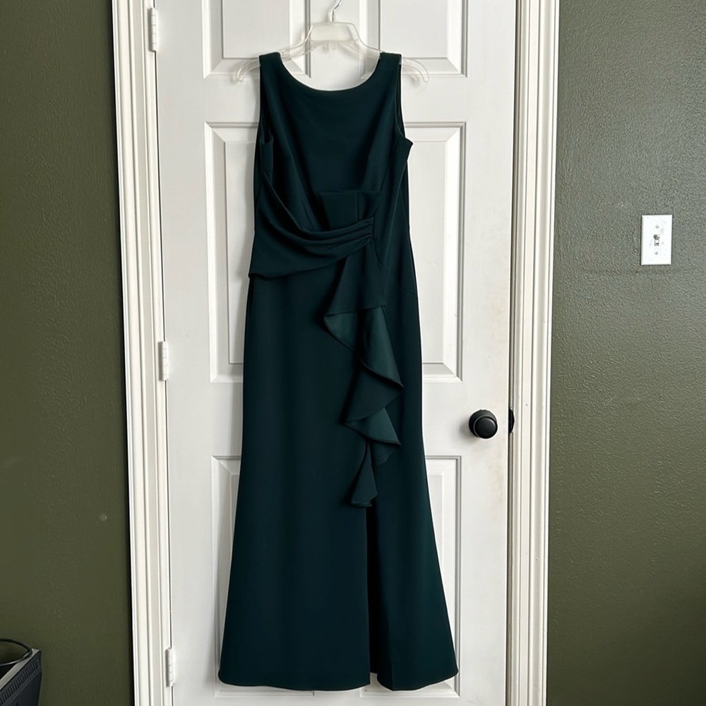 Betsy & Adam green ruffled bow gown